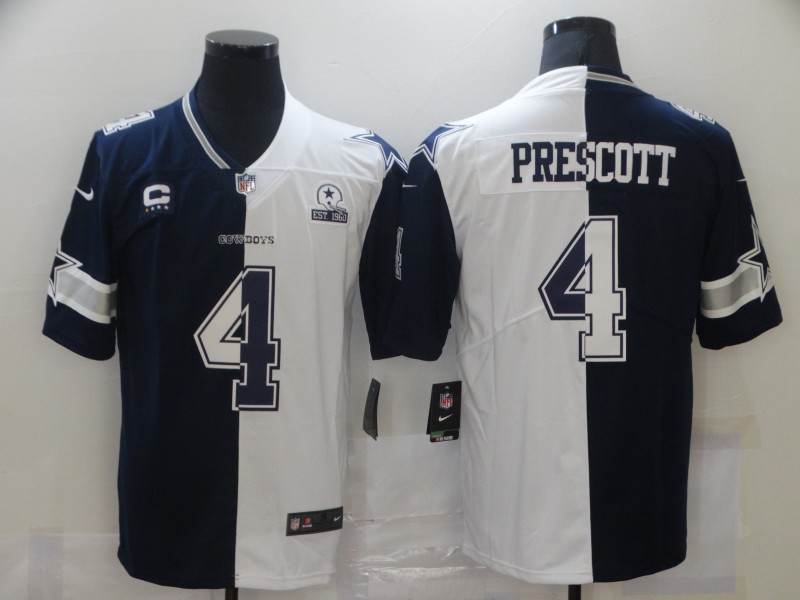 NFL Dallas Cowboys #4 prescott blue white splite jersey