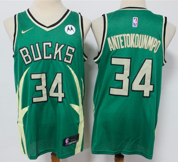 NBA Milwaukee Bucks #34 Antetokounmpo Green Jersey