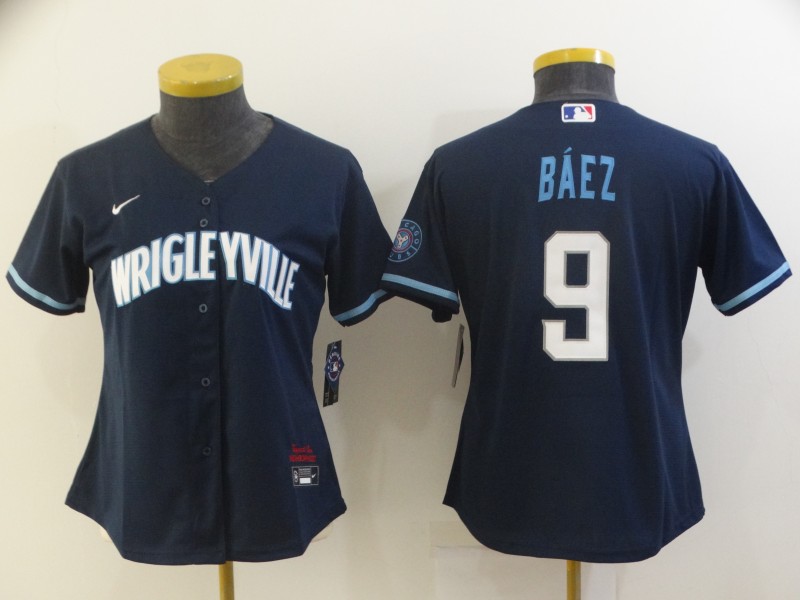 Women Chicago Cubs #9 Baez Blue Game Jersey
