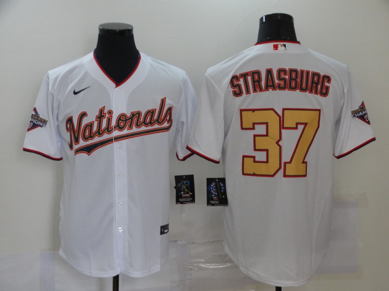 MLB Washington Nationals #37 Strasburg White Elite Jersey