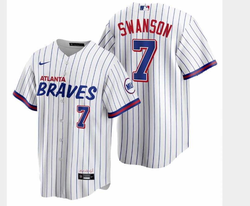 MLB Atlanta braves #7 Swanson White CIty Jersey