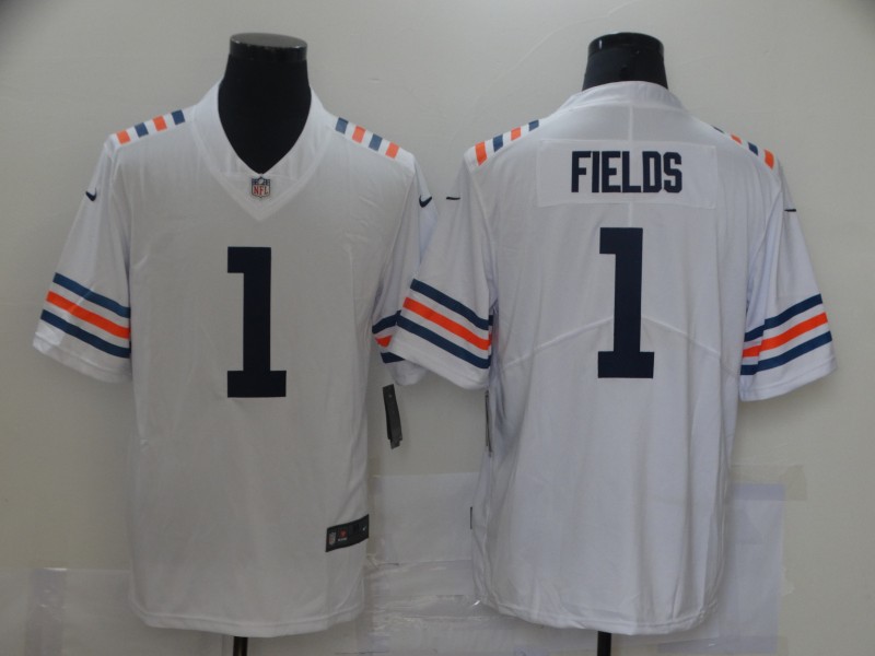 NFL Chicago bears #1 Fields White Vapor Limited 100th Anniversary Jersey