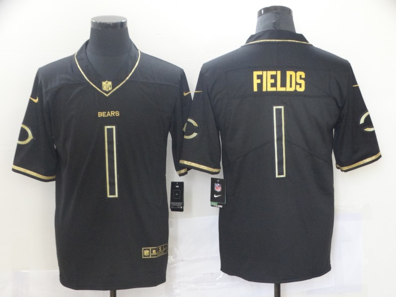NFL Chicago bears #1 Fields Black Gold Limited 100th Anniversary Jersey