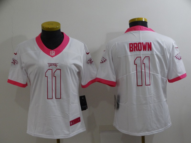 Womens NFL Philadelphia Eagles #11 Brown White PInk Jersey