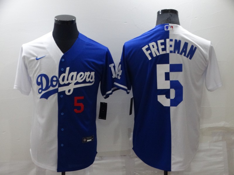 MLB Los Angeles Dodgers #5 Freeman Blue White Split Jersey