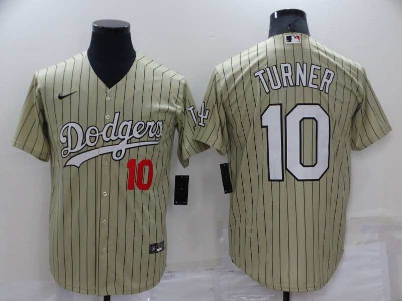 MLB Los Angeles Dodgers #10 Turner Cream Pinstripe Jersey