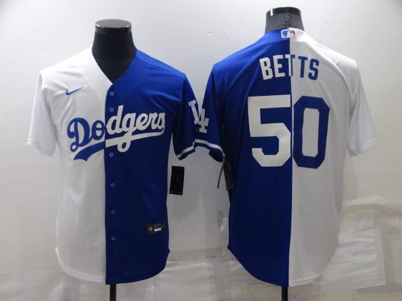 MLB Los Angeles Dodgers #50 Betts  Blue White Split Jersey