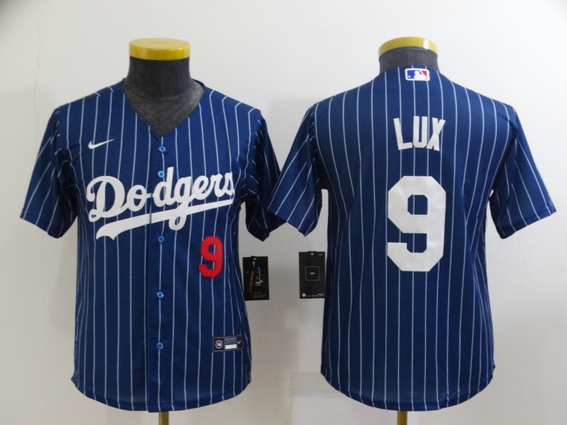 Kids MLB Los Angeles Dodgers #9 Lux Blue Pinstripe Jersey