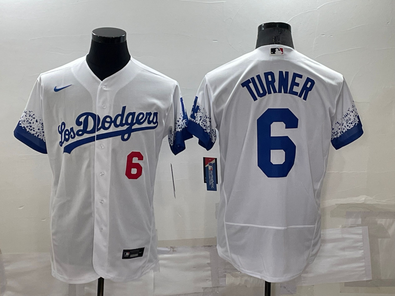 MLB Los Angeles Dodgers #6 Turner White Pinstripe Jersey