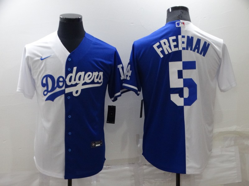 MLB Los Angeles Dodgers #5 Freeman  Blue White Split Jersey