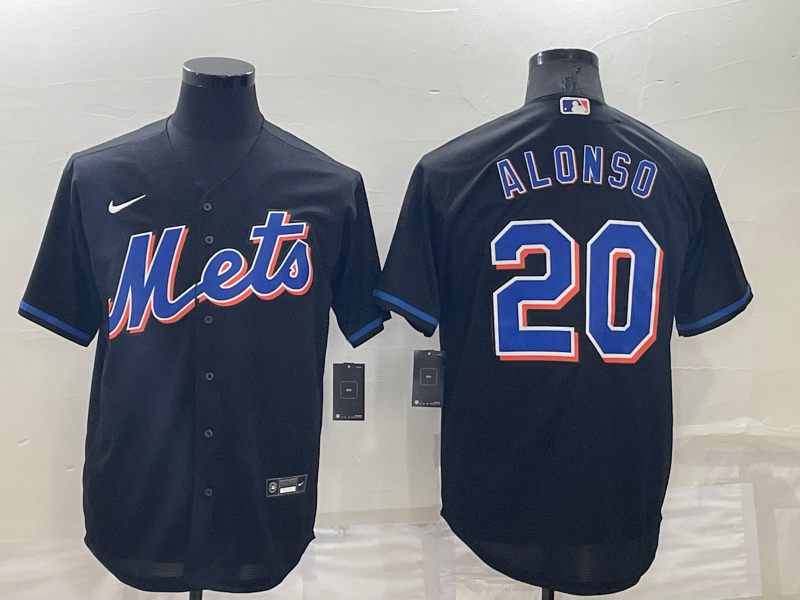 MLB New York Mets #20 Alonso Black Pinstripe Jersey