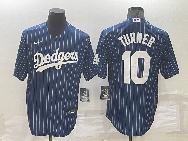 MLB Los Angeles Dodgers #10 Turner Blue Pinstripe Jersey