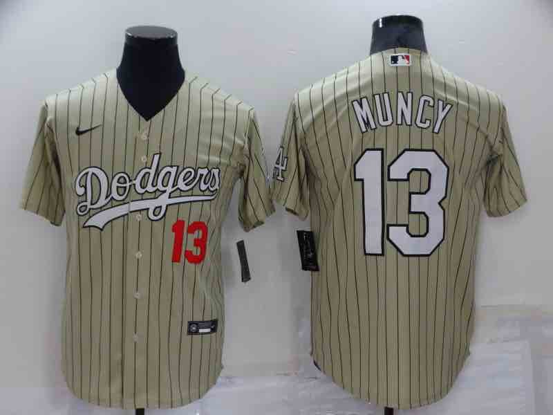 MLB Los Angeles Dodgers #13 Muncy Cream Pinstripe Jersey