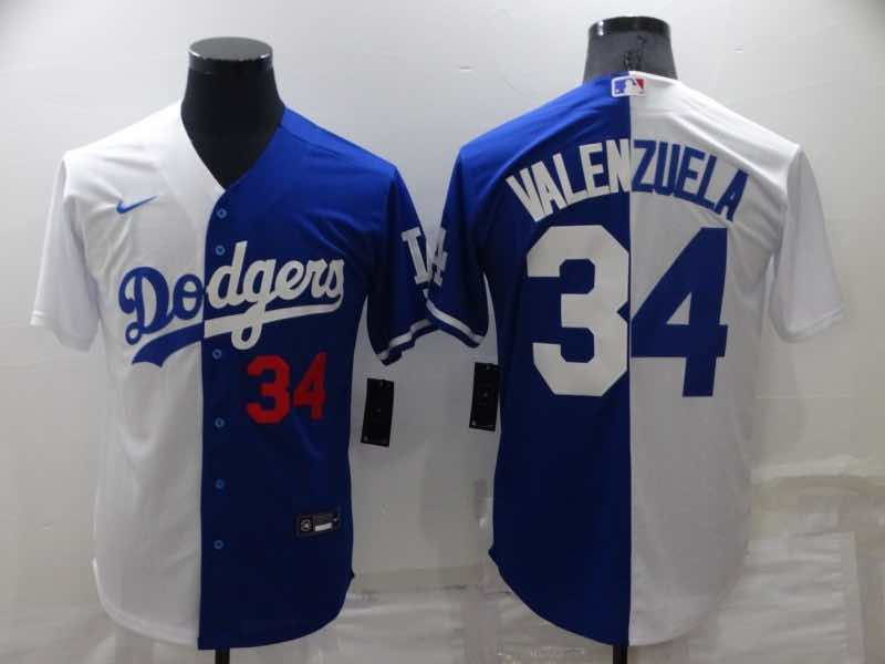 MLB Los Angeles Dodgers #34 Valenzuela Blue White Split Jersey