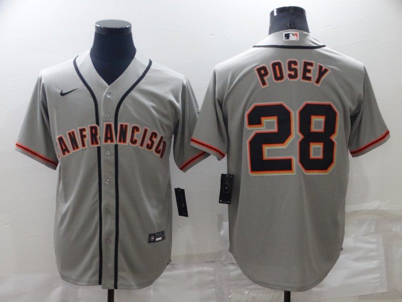 MLB San Francisco Giants #28 Posey Grey Game Jersey