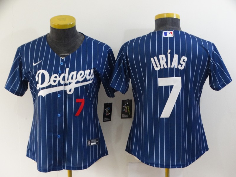 Womens MLB Los Angeles Dodgers #7 Urias Blue Pinstripe Jersey