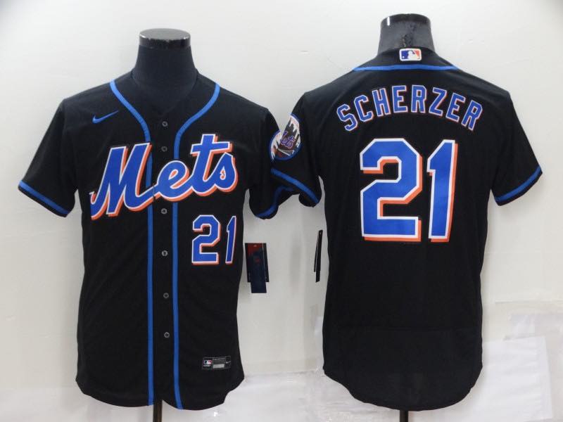 MLB New York Mets #21 Scherzer Black Pinstripe Jersey