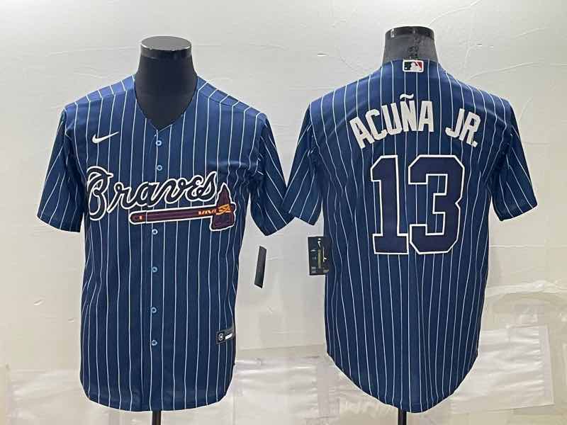 MLB Atlanta Braves #13 Acuna JR. Blue Pinstripe Jersey