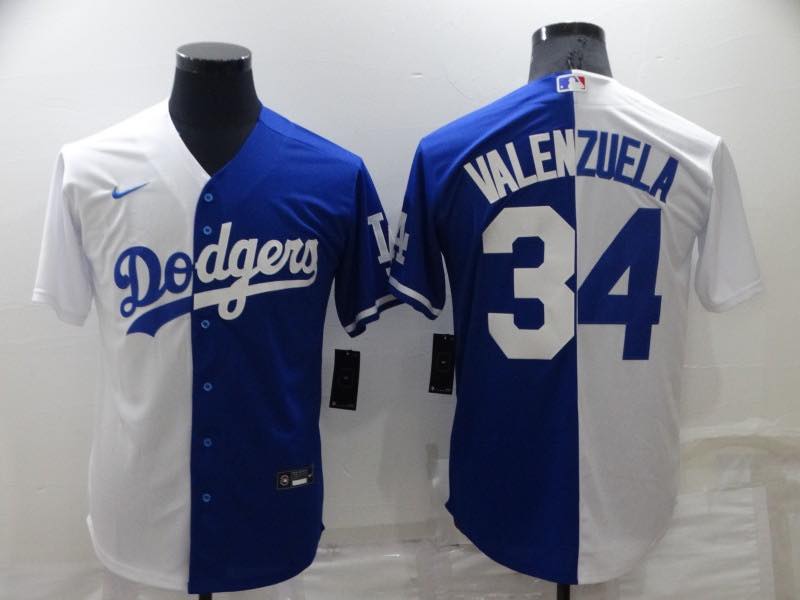 MLB Los Angeles Dodgers #34 Valenzuela Blue White Split  Jersey