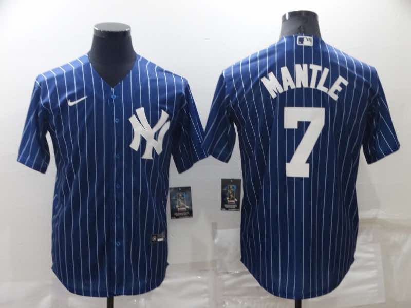 MLB New York Yankees #7 Blue Pinstripe Game Jersey