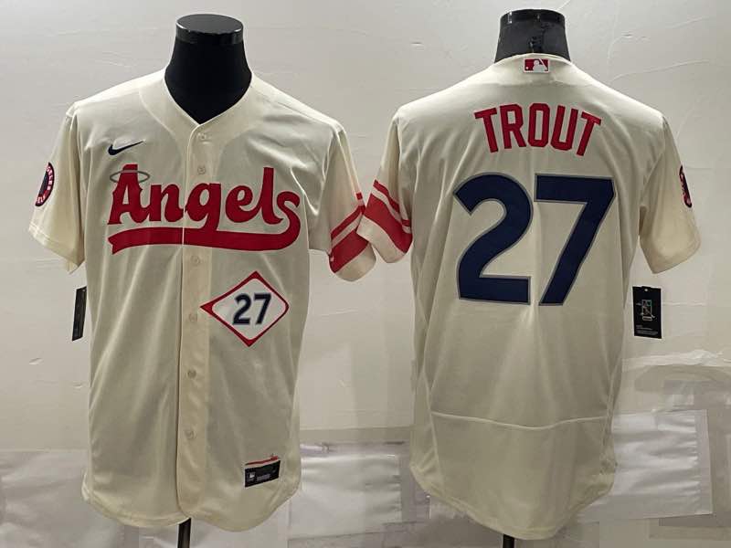 MLB Los Angeles Angels #27 Trout Space City elite Cream Jersey