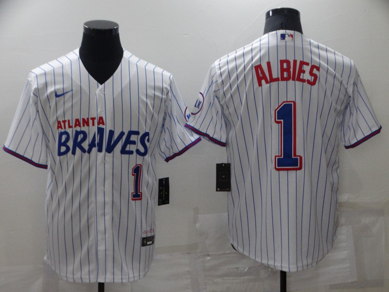 MLB Atlanta Braves #1 Albies White Game Space City Jersey
