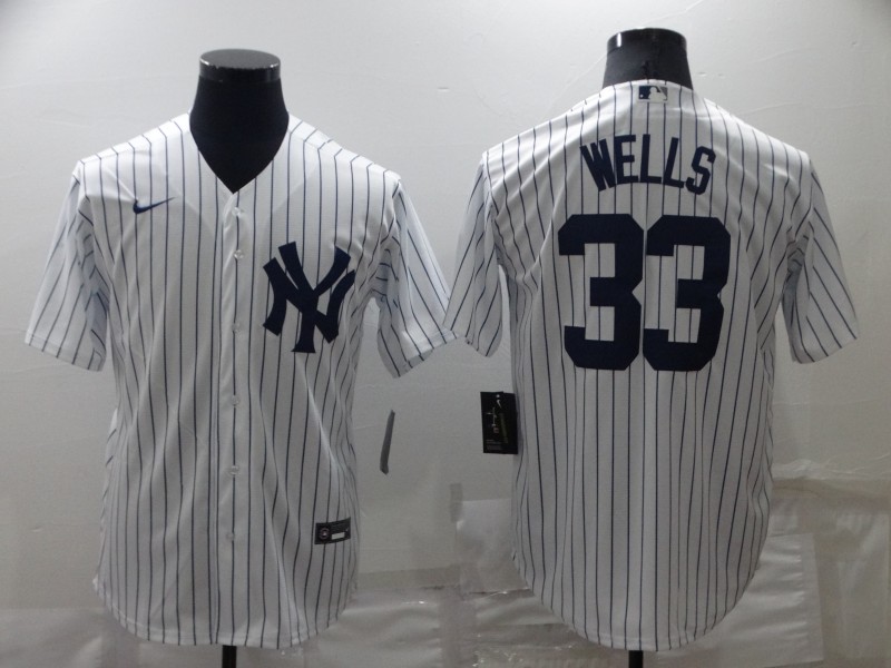 MLB New York Yankees #33 Wells Pinstripe Game White Jersey