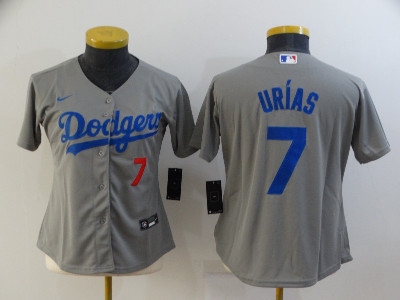 Womens MLB Los Angeles dodgers #7 Urias grey Jersey