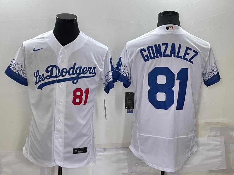 MLB Los Angeles Dodgers #81 Gonzalez White City Elite Jersey