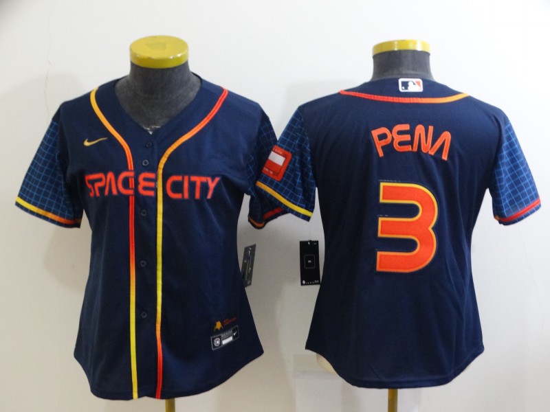 womens  MLB Houston Astros #3 Pena Blue space city Jersey