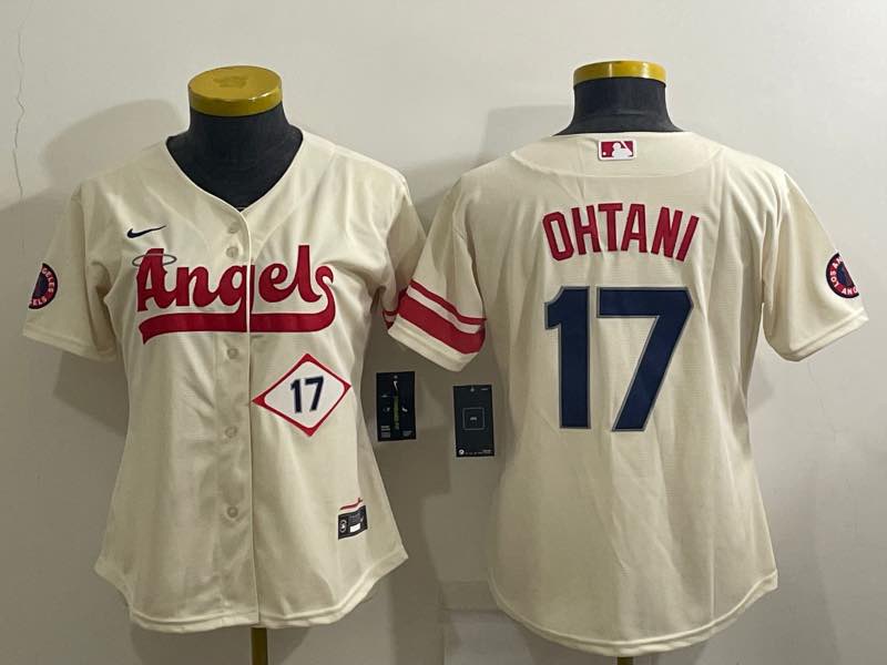 Womens MLB Los Angeles Angels #17 Ohtani Cream  Jersey