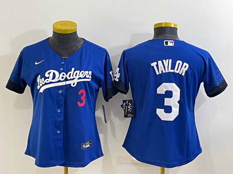 Womens MLB Los Angeles Dodgers #3 Taylor Blue Jersey