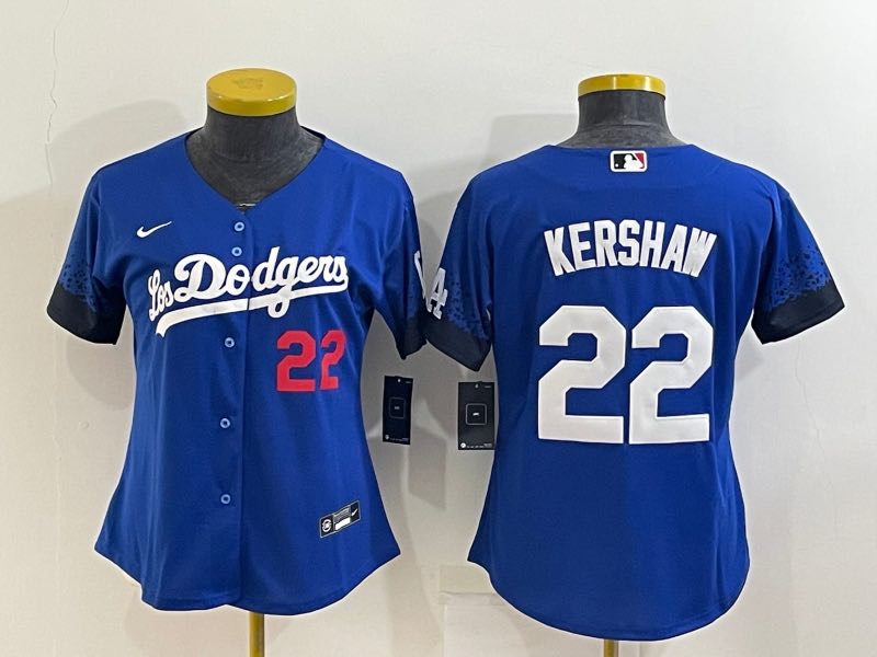 Womens MLB Los Angeles Dodgers #22 Kershaw Blue  Jersey