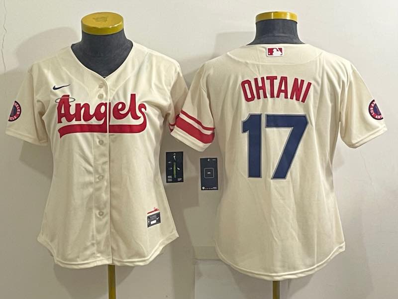 Womens MLB Los Angeles Angels #17 Ohtani Cream Jersey