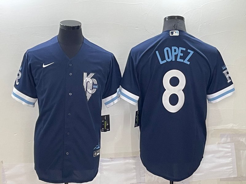 MLB Kansas City Royals #8 Lopez Blue Space City Jersey