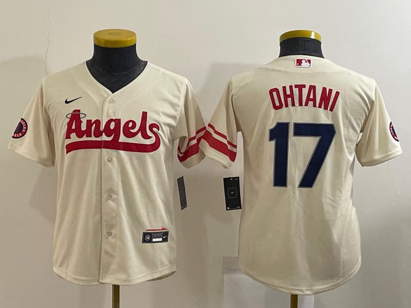 Kids MLB Los Angeles Angels #17 Ohtani Cream  Jersey