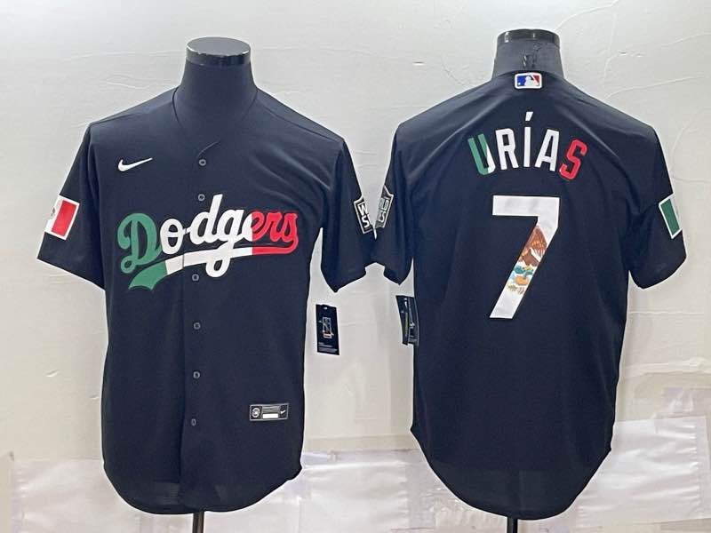 MLB Los Angeles Dodgers #7 Urias Mexico Black throwback Jersey