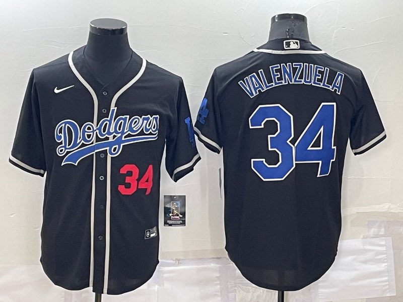 MLB Los Angeles Dodgers #34  Valenzuela  Black Pullover elite Jersey