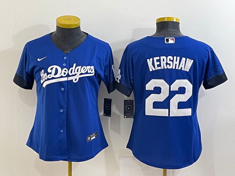 Womens MLB Los Angeles Dodgers #22 Kershaw Blue Jersey