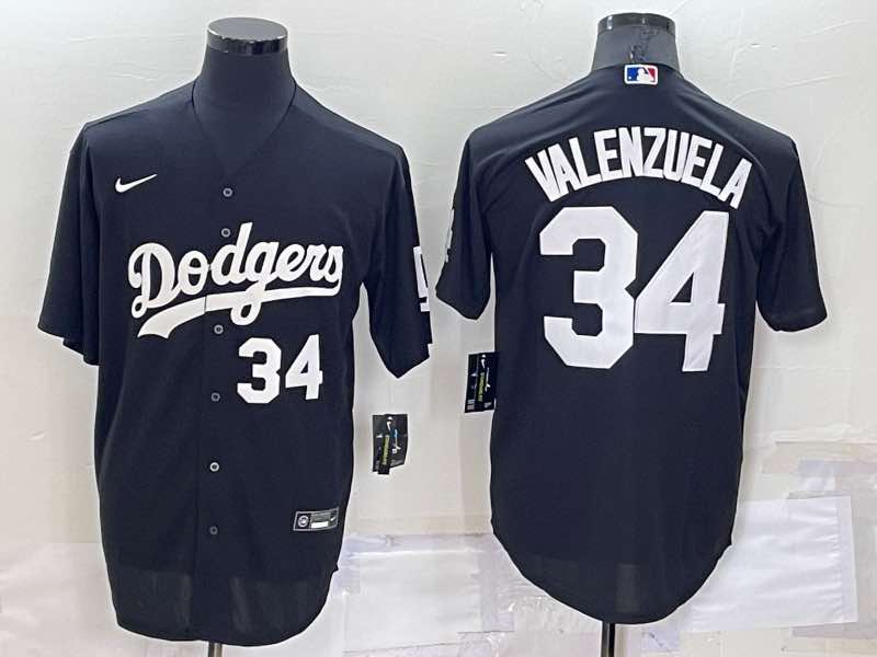 MLB Los Angeles Dodgers #34 Valenzuela  Black Pullover Jersey