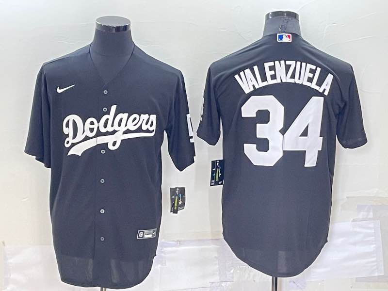 MLB Los Angeles Dodgers #34 Valenzuela  Black Pullover elite Jersey