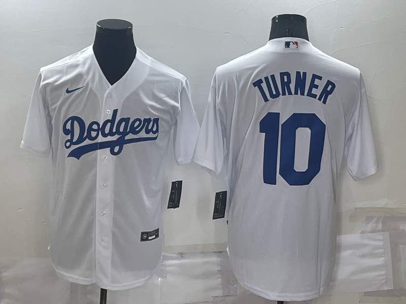 MLB Los Angeles Dodgers #10 Turner white game Jersey