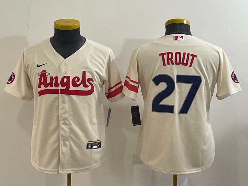 Kids MLB Los Angeles Angels #27 Trout Cream  Jersey