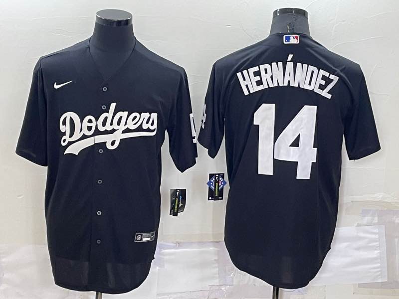 MLB Los Angeles Dodgers #14 Hernandez Black PulloverJersey