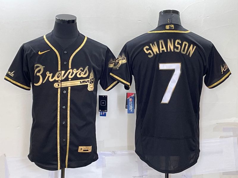 MLB Atlanta Braves #7 Swanson Black Gold Jersey