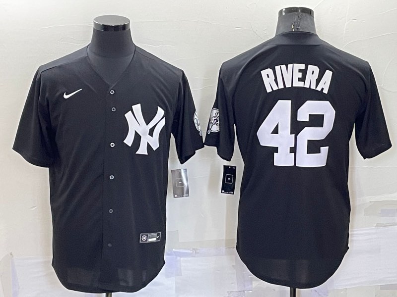 MLB New York Yankees #42 Rivera Black Game Jersey