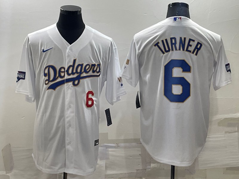 MLB Los Angeles Dodgers #6 Turner game White Jersey