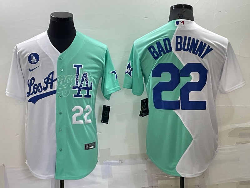 MLB Los Angels Dodgers #22 Bad Bunny  Half Blue White Jersey