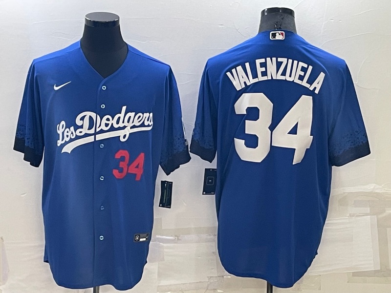 MLB Los Angels Dodgers #34 Valenzuela Blue Jersey