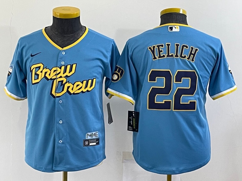 MLB Milwaukee brewers #22 Yelich Kids Blue Jersey